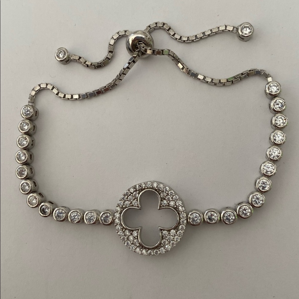 925 Silver bracelet cz stones slider lock tennis